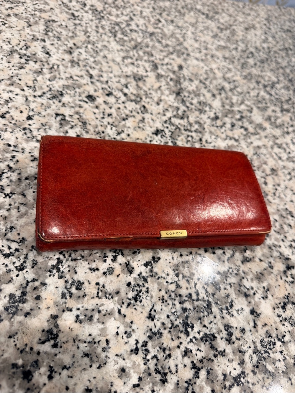 Vintage Coach Red Water Buffalo Leather Continental Wallet